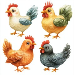 Fototapeta premium Colorful Cartoon Chicken Illustration - Vibrant and Playful Farmyard Art with Cute Characters