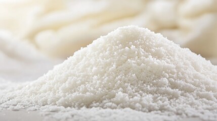 Piled white salt crystals on a smooth surface with a soft blurred background : Generative AI