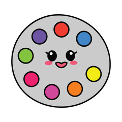 Kawaii color palette with cheerful pastel shades, featuring pink, green and blue, displayed on a white background in a cute and minimal style.