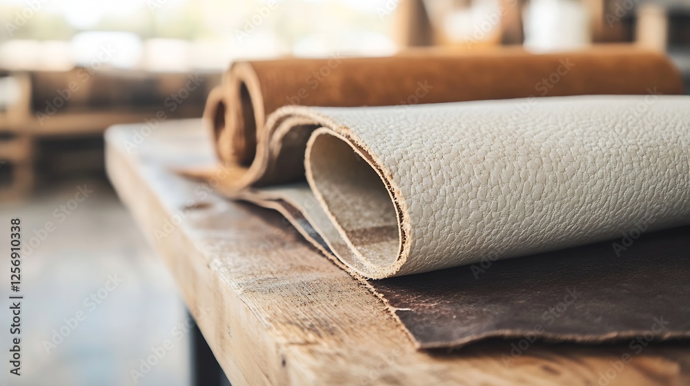 Aufkleber a selection of different leather rolls showcasing texture and craftsmanship in natural materials : g