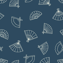Outline Hand fan Vector Seamless Pattern Background for Surface Print Fabric Fashion Wrapping