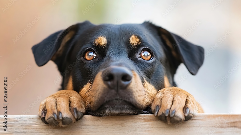 Aufkleber adorable closeup of a dog's face conveying emotion and longing with a soft background in natural lig
