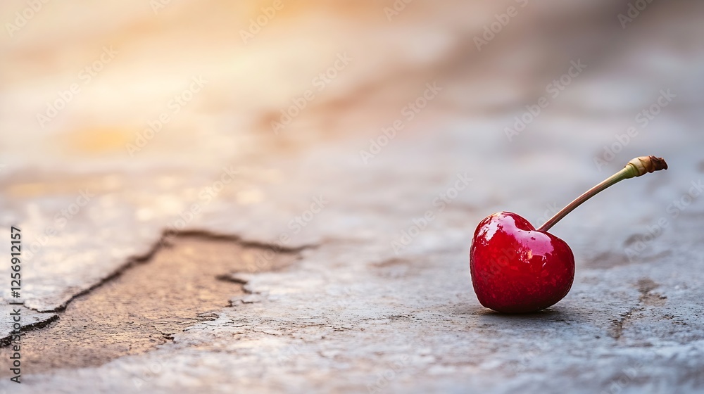 Poster beautiful heart shaped cherry resting on a rustic surface capturing the essence of love and sweetnes