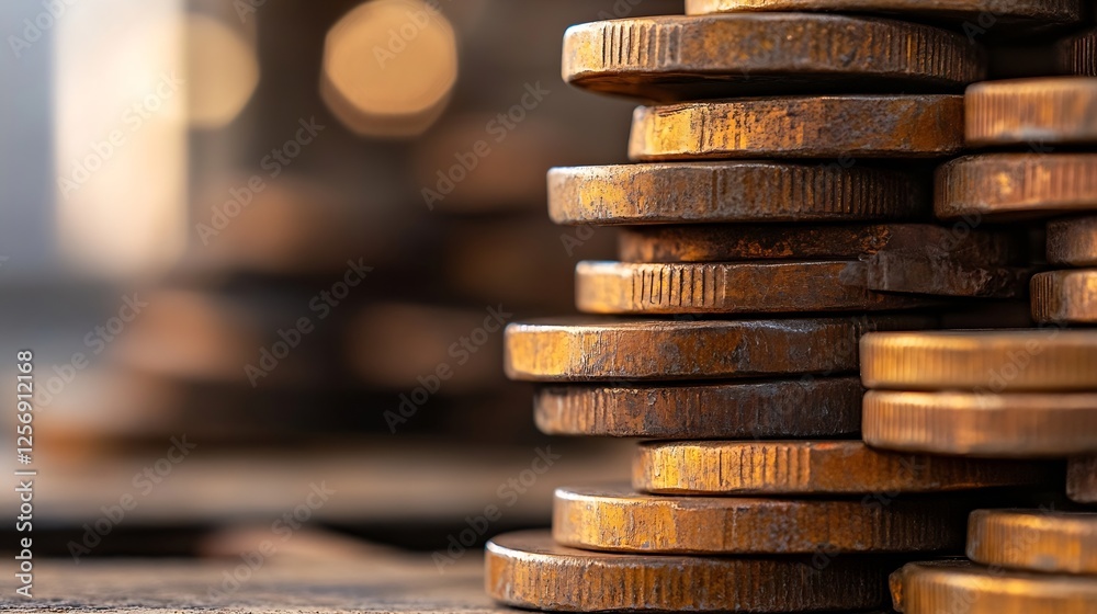 Poster close up of vintage coins stacked together showcasing unique texture and aged appeal : generative ai