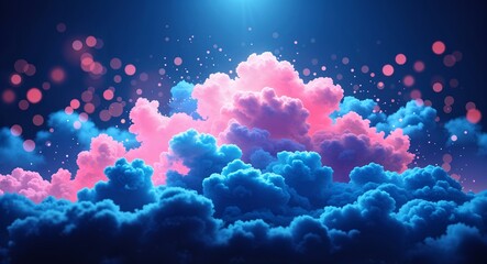 Fototapeta premium Blue to pink gradient cloud abstract lighting with bokeh background backdrop illustration