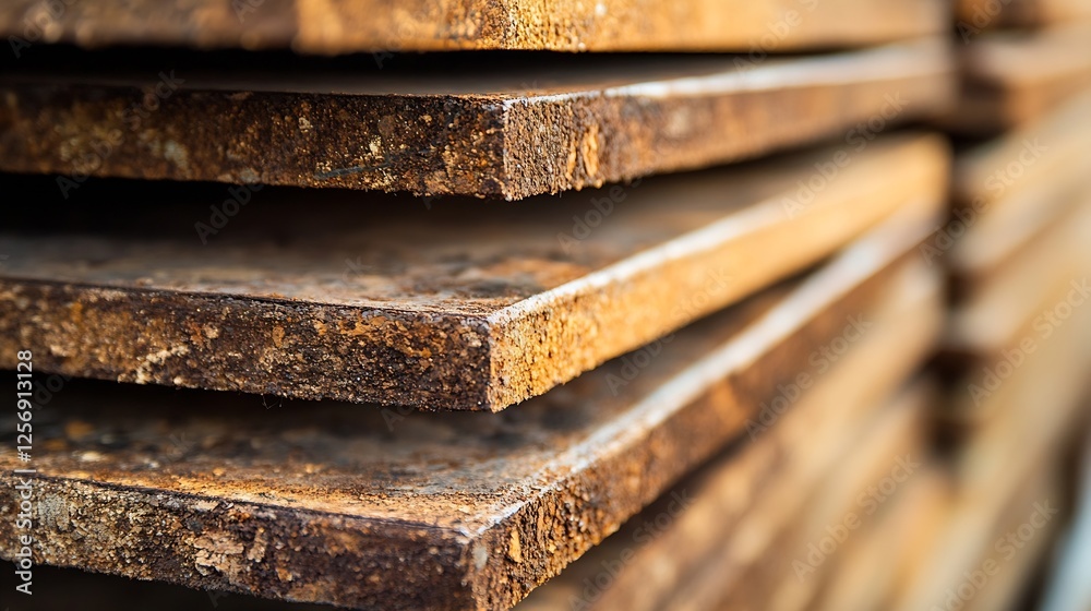Aufkleber stack of weathered wooden planks with textured surface : generative ai