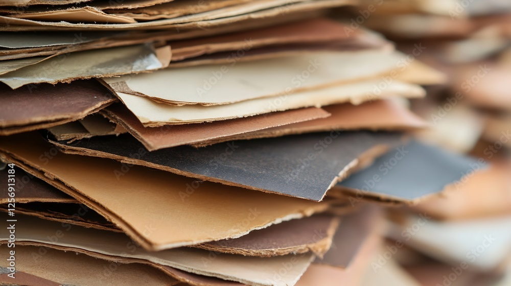 Poster close up of stacked leather pieces with rustic aesthetic : generative ai