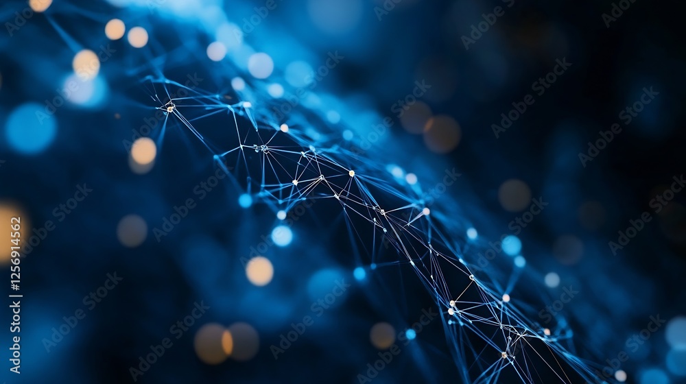 Poster Abstract technological background with interconnected glowing dots and lines in a mesmerizing blue hue : Generative AI