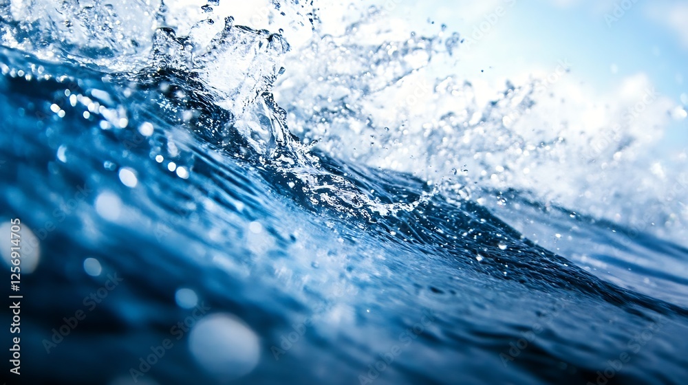 Aufkleber Dynamic closeup of waves crashing on surface creating bubbles and splashes in sunlight : Generative AI