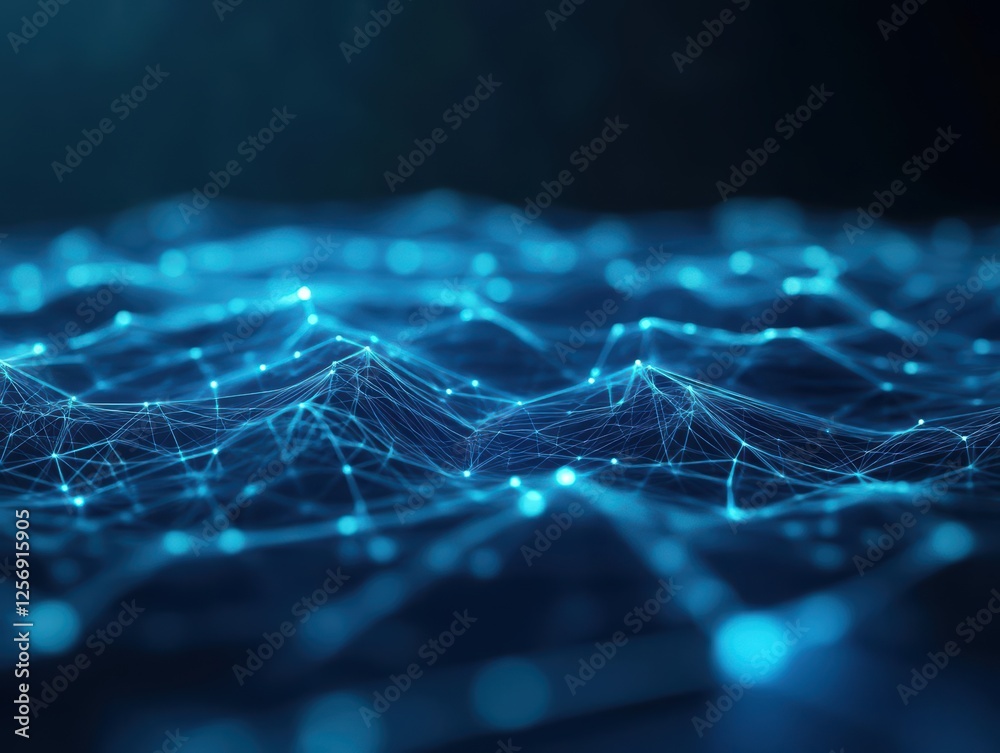 Aufkleber Blue network with interconnected lines and dots on a dark background representing technology and data