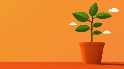 Obraz premium Green Plant in Orange Pot