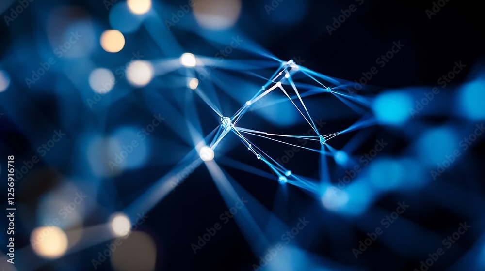 Poster Dynamic flow of a digital network with blue lights illuminating interconnected nodes : Generative AI