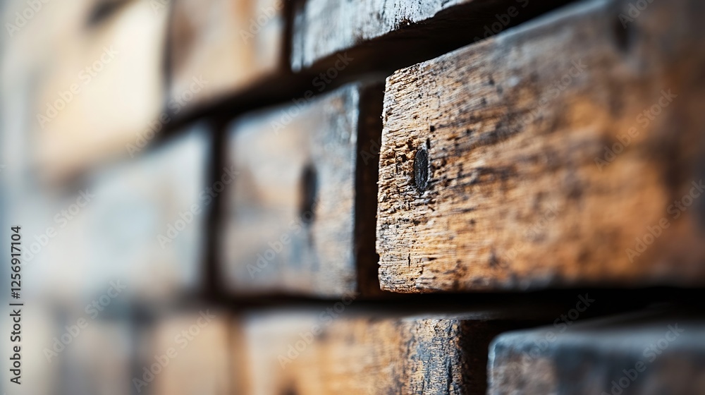 Poster Detailed close up view of weathered wooden blocks showcasing unique textures and rich patterns in natural light : Generative AI