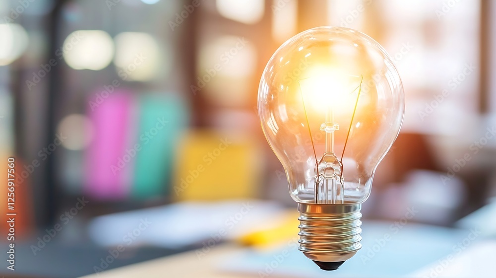 Poster Stylish light bulb glowing with warm light creating an inviting atmosphere for creative inspiration and innovation : Generative AI