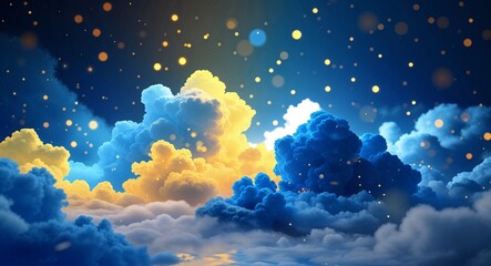Fototapeta premium Blue to yellow gradient cloud abstract lighting with bokeh background backdrop illustration
