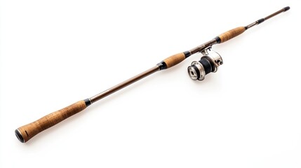 Fishing rod and reel isolated on white background. Possible use Stock photo