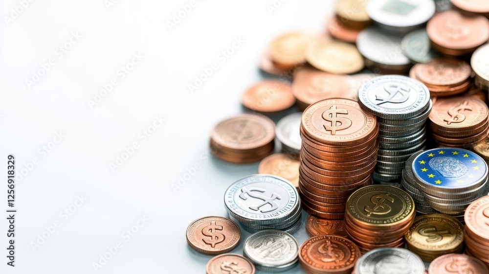 Aufkleber Stack of coins arranged neatly on top of each other with a focus on currency and wealth accumulation