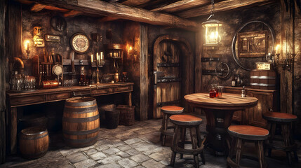 Rustic Tavern Interior Cozy Cellar Bar