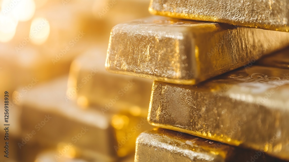Poster Stacks of shiny gold bars reflecting wealth and luxury in investment and finance imagery : Generative AI