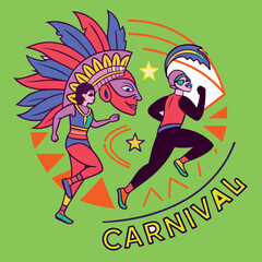 Carnival Parade Scene – People in costumes, floats, and marching bands.