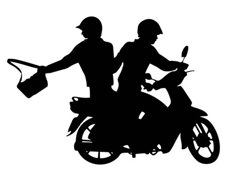 black silhouette scooter riders with bag clip art preview