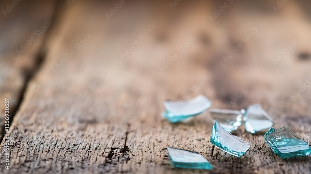 Leinwandbilder shards of broken glass scattered on a wooden surface creating a dramatic and textured composition : 