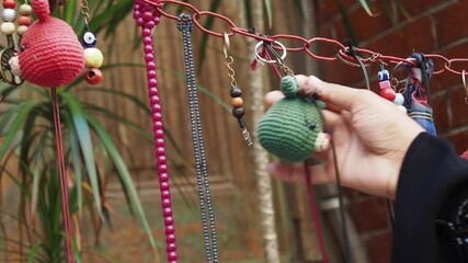 Colorful handmade accessories displayed at a local market