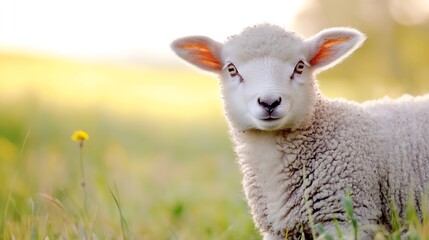 Obraz premium A charming lamb stands in a field of golden grass illustrating nature's beauty and farm life : Generative AI