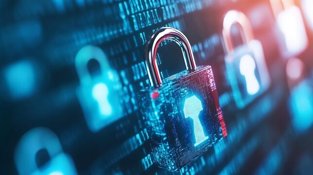 Digital security concept with glowing locks representing online data protection : Generative AI