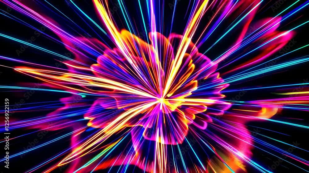 Poster colorful abstract light trails in motion, dynamic energy pattern concept