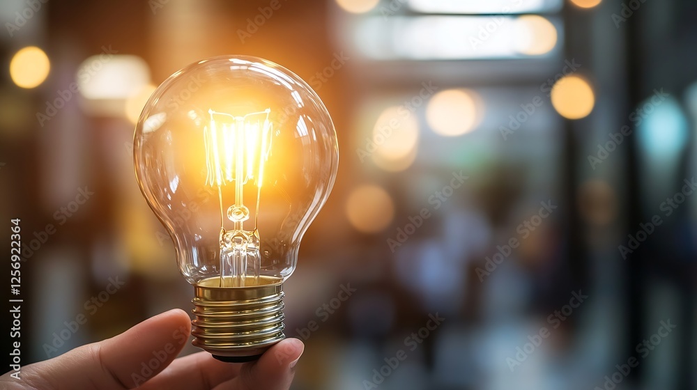 Poster Illuminated vintage light bulb glowing softly in a hand creating warmth and inspiration : Generative AI