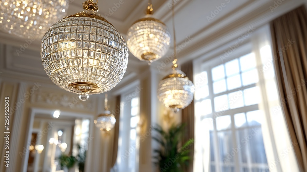 Poster charming crystal pendant lights hanging elegantly from the ceiling in a luxurious space : generative