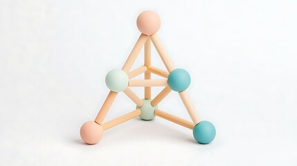 Obraz premium Diagram structure trio Colorful Geometric Structure Made of Wooden Balls and Bars for Modern Design or Education Use