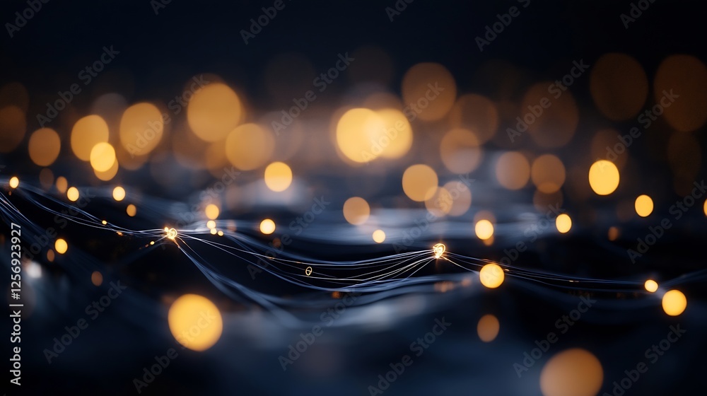 Fototapete artistic composition of beautiful glowing orbs and shimmering wirelights in an abstract dark backgro