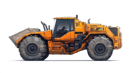 Fototapeta premium Futuristic Orange Bulldozer Side View