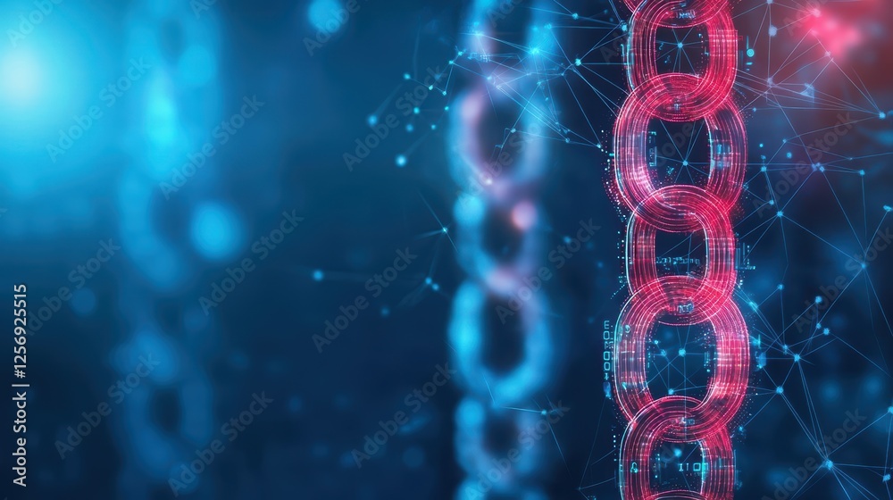 Poster red dna chain on a blue background representing genetic structure and molecular biology concepts