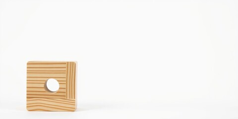 Naklejka premium A close-up of a wooden block with a hole in the middle, isolated on a white background, texture, toy, minimalist
