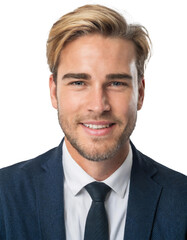 Portrait of only one Man. White Background.