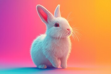 Obraz premium An adorable fluffy white bunny sits against a vibrant gradient, a perfect image for Easter.
