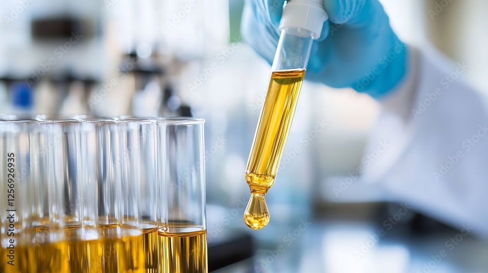 Poster Laboratory scene with a scientist using a pipette to add liquid to the test tube : Generative AI