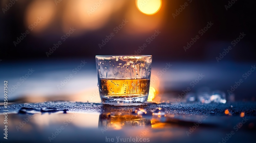 Aufkleber elegant glass of whiskey on a reflective surface capturing the essence of a relaxing evening : gener