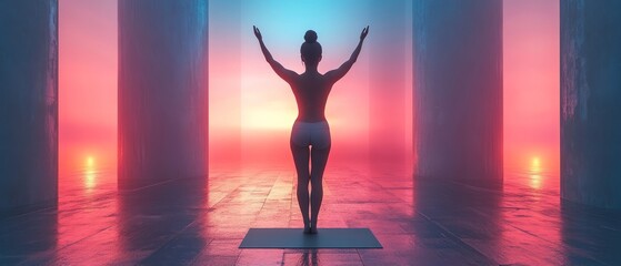 Woman In Yoga Pose At Sunrise