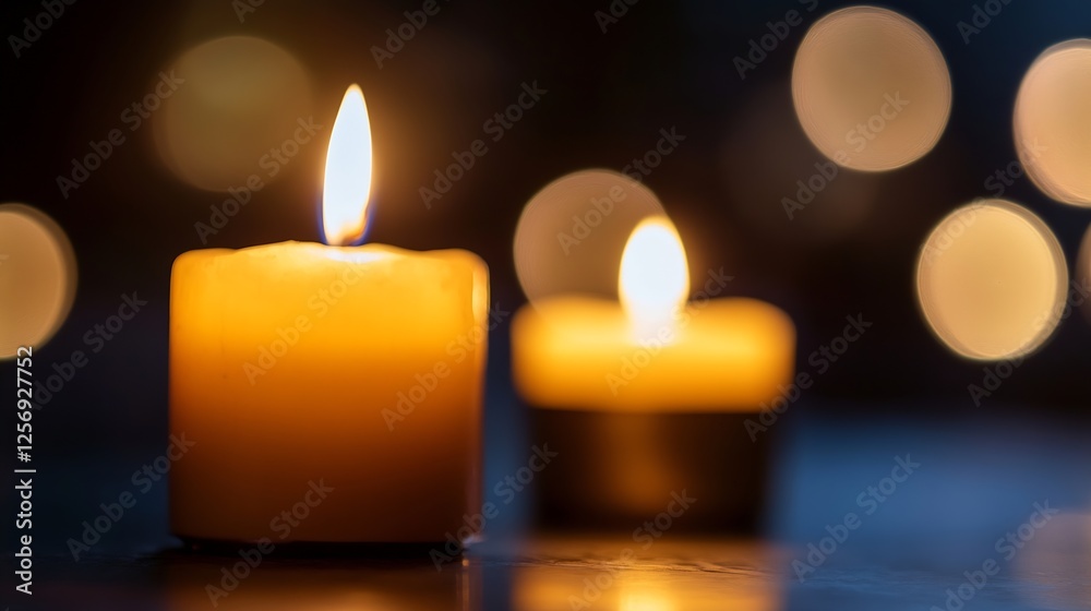 Leinwandbilder Warm candlelight illuminating a dark setting with a soft glowing ambiance creating a tranquil atmosphere : Generative AI