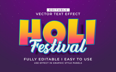 3d editable Happy Holi Festival text effect typography style template