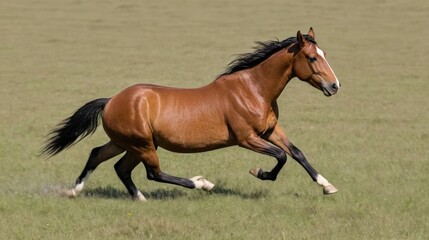 Obraz premium A magnificent brown horse galloping across a lush green field