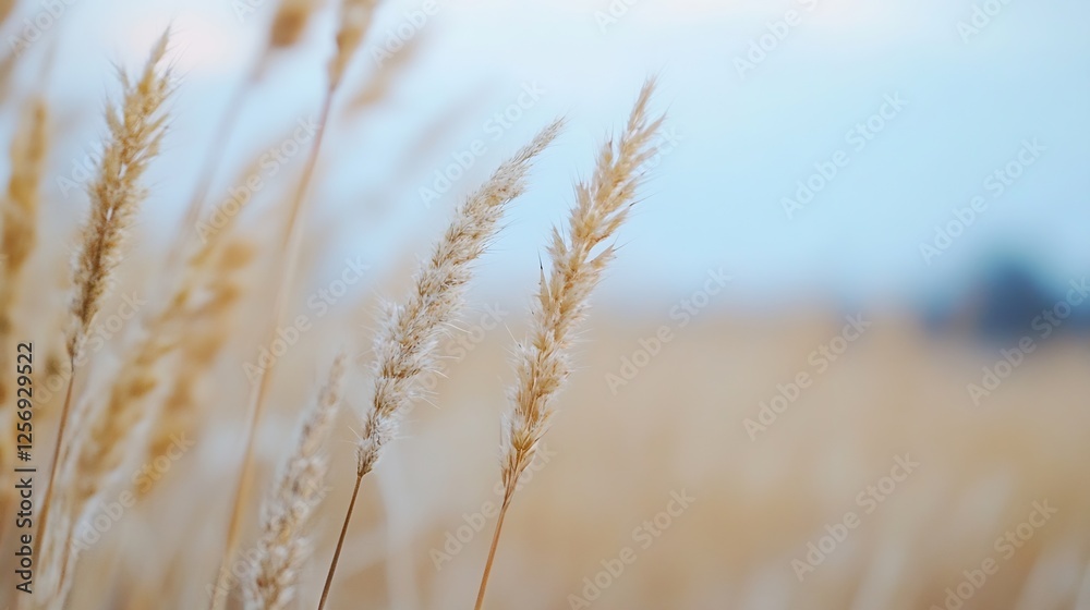 Poster soft focus photograph of golden grass swaying gently in the warm breeze during sunset : generative a