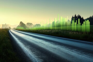 Abstract Sound Wave Visualization Over Serene Country Road Landscape