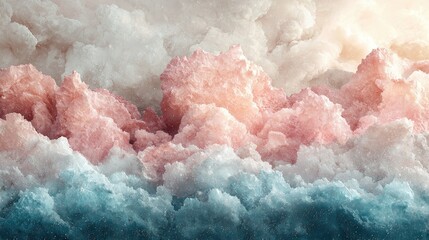 Ethereal pastel clouds in a dreamy sky, softly illuminated, creating a serene atmosphere