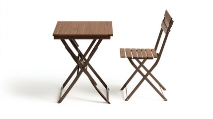 Wooden folding table and chair outdoors