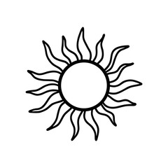 A stylized, hand-drawn sun design in a bold black outline.